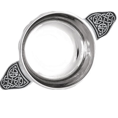 Image 1 of Celtic Knotwork Handles 6.5 inch Stylish Pewter Whiskey Quaich