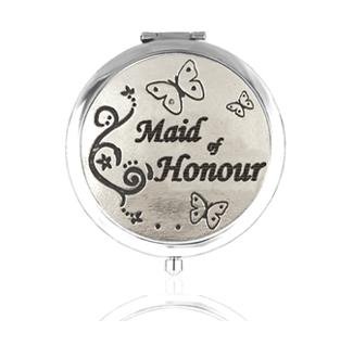 Image 1 of Maid of Honour Themed Stylish Pewter Compact Mirror