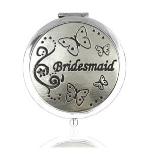 Image 1 of Bridesmaid Themed Stylish Pewter Compact Mirror