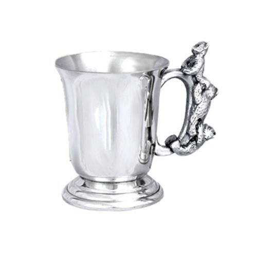 Image 1 of Bell Shaped Climbing Bears Handle Stylish Pewter Childs Keepsake Cup