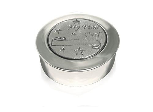 Image 1 of Stars My First Curl Motif Round Child Stylish Pewter Keepsake Box