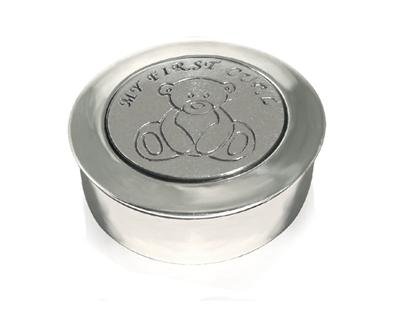 Image 1 of Teddy Bear My First Curl Motif Round Child Stylish Pewter Keepsake Box