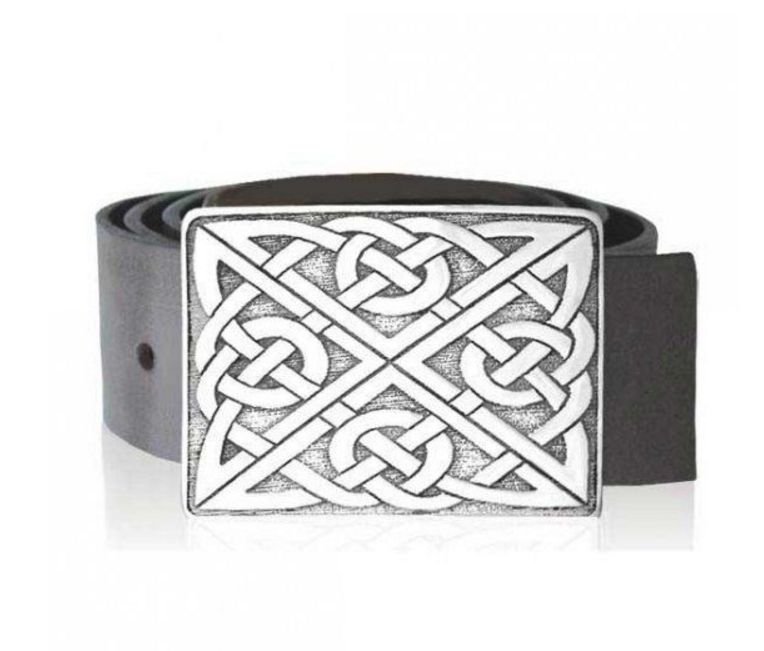 Image 1 of Celtic Knotwork Rectangular Large Mens Kilt Stylish Pewter Belt Buckle 