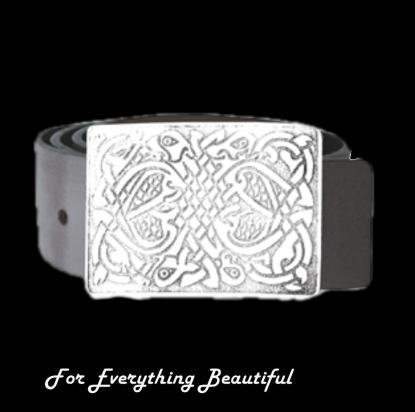 Image 0 of Celtic Birds Knotwork Rectangular Stylish Pewter Kilt Belt Buckle