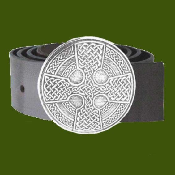 Image 0 of Celtic Moone Cross Knotwork Round Mens Stylish Pewter Kilt Belt Buckle