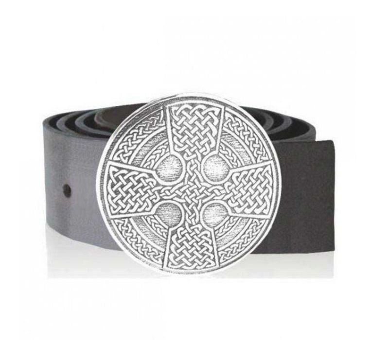 Image 1 of Celtic Moone Cross Knotwork Round Mens Stylish Pewter Kilt Belt Buckle