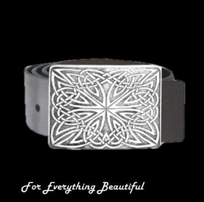 Image 0 of Celtic Blades Knotwork Rectangular Stylish Pewter Kilt Belt Buckle