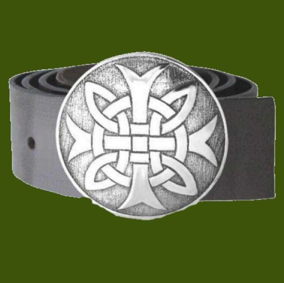 Image 0 of Celtic Cross Knotwork Round Antiqued Mens Stylish Pewter Kilt Belt Buckle