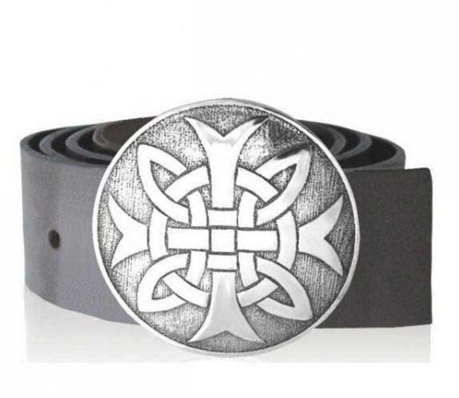 Image 1 of Celtic Cross Knotwork Round Antiqued Mens Stylish Pewter Kilt Belt Buckle