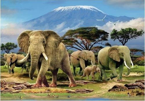 Image 1 of Kilimanjaro Morning Animal Themed Majestic Wooden Jigsaw Puzzle 1500 Pieces