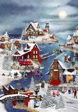 Image 1 of Winter At Big Fish Bay Christmas Themed Mega Wooden Jigsaw Puzzle 500 Pieces