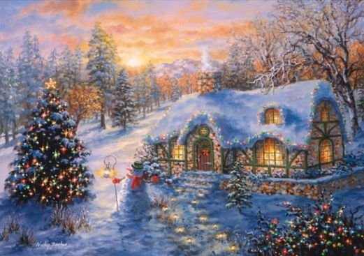 Image 1 of Christmas Cottage Christmas Themed Millenium Wooden Jigsaw Puzzle 1000 Pieces