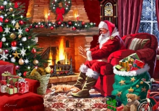 Image 1 of Santa By The Fire Christmas Themed Mega Wooden Jigsaw Puzzle 500 Pieces