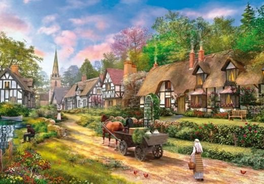 Image 1 of Peasant Village Life Chocolate Box Mega Wooden Jigsaw Puzzle 500 Pieces  