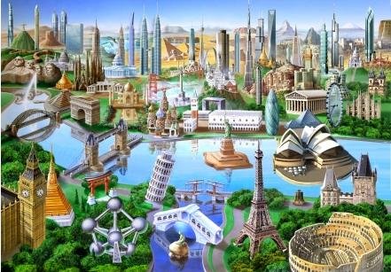 Image 1 of World Landmarks Location Themed Mega Wooden Jigsaw Puzzle 500 Pieces