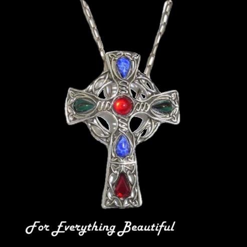 Image 0 of Celtic Cross Multi Rainbow Stones Antique Pewter Pendant