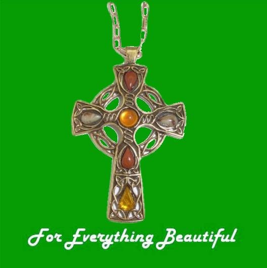 Image 0 of Celtic Cross Cornelian Topaz Stones Antique Gold Plated Pendant