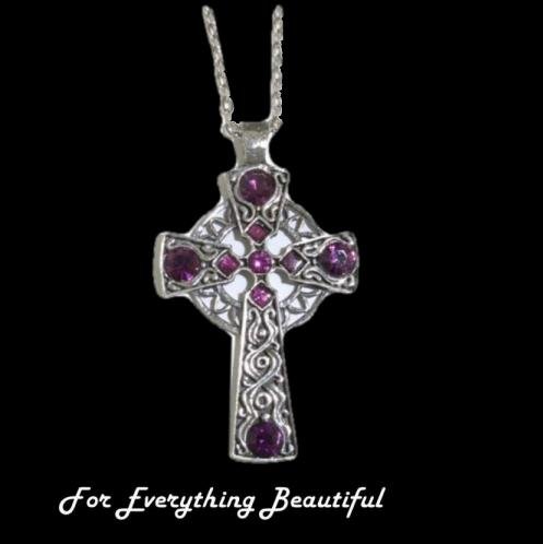 Image 0 of Celtic Cross Amethyst Stones Antiqued Pewter Pendant