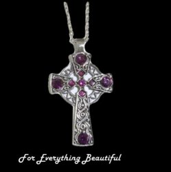 Celtic Cross Amethyst Stones Antiqued Pewter Pendant