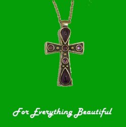 Celtic Cross Amethyst Stones Ornate Antiqued Gold Plated Pendant