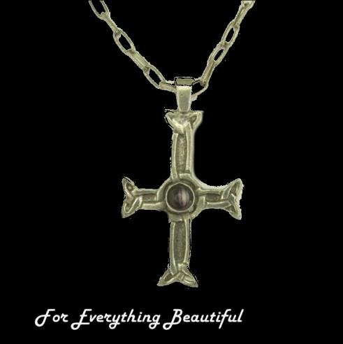 Image 0 of Iona Celtic Cross Amethyst Stone Antiqued Pewter Pendant