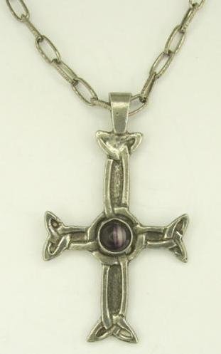 Image 1 of Iona Celtic Cross Amethyst Stone Antiqued Pewter Pendant