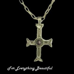 Iona Celtic Cross Amethyst Stone Antiqued Pewter Pendant