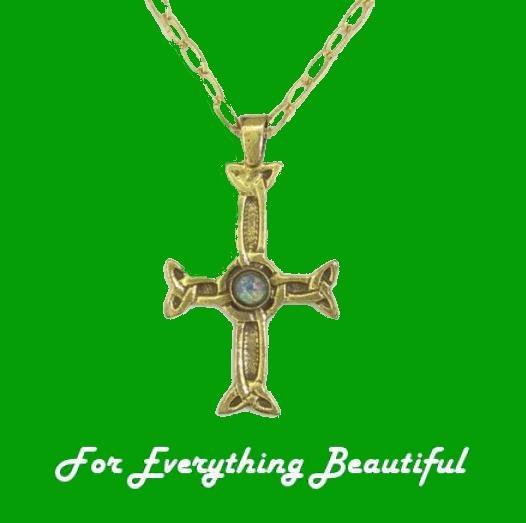 Image 0 of Iona Celtic Cross Opal Stone Antiqued Gold Plated Pendant