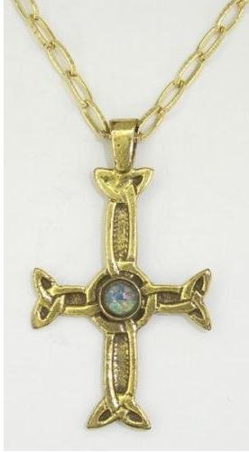 Image 1 of Iona Celtic Cross Opal Stone Antiqued Gold Plated Pendant