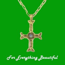 Iona Celtic Cross Opal Stone Antiqued Gold Plated Pendant