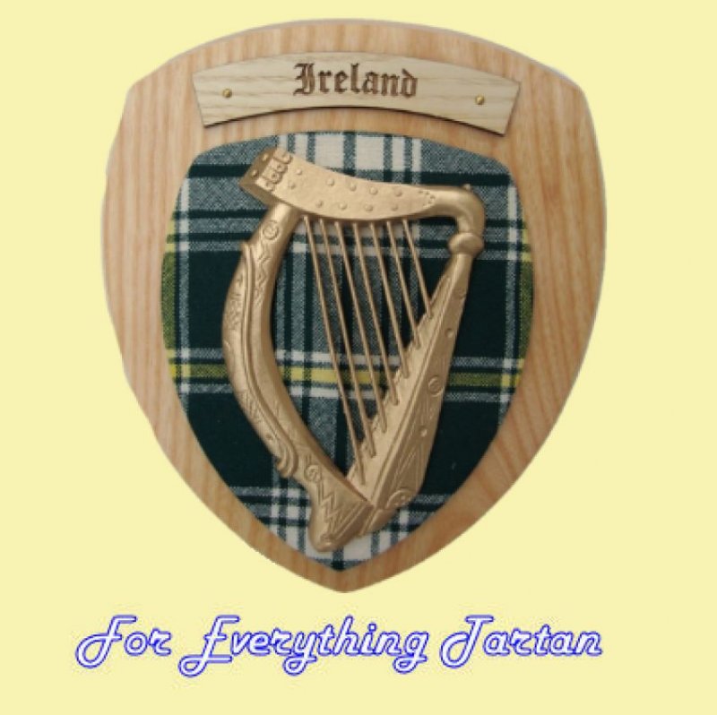 Image 0 of Your Surname Harp Irish Tartan Woodcarver Light Wood Wall Shield Plaque 10 x 12