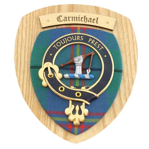 Image 2 of Carmichael Clan Crest Tartan 7 x 8 Woodcarver Wooden Wall Plaque 
