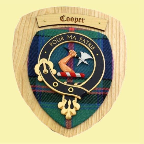 Image 0 of Cooper Clan Crest Tartan 7 x 8 Woodcarver Wooden Wall Plaque 
