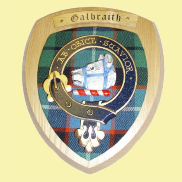 Image 0 of Galbraith Clan Crest Tartan 7 x 8 Woodcarver Wooden Wall Plaque 