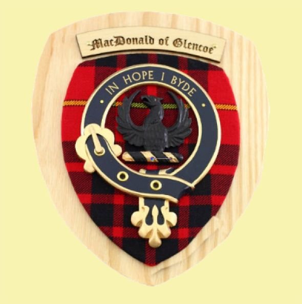 Image 0 of MacDonald Of Glencoe Clan Crest Tartan 7 x 8 Woodcarver Wooden Wall Plaque 