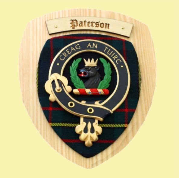 Image 0 of Paterson Clan Crest Tartan 7 x 8 Woodcarver Wooden Wall Plaque 