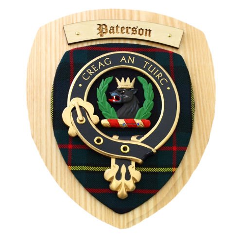 Image 2 of Paterson Clan Crest Tartan 7 x 8 Woodcarver Wooden Wall Plaque 