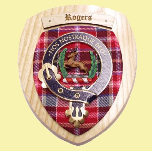 Image 0 of Rogers Clan Crest Tartan 7 x 8 Woodcarver Wooden Wall Plaque 