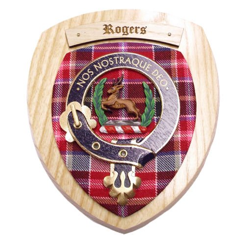 Image 2 of Rogers Clan Crest Tartan 7 x 8 Woodcarver Wooden Wall Plaque 