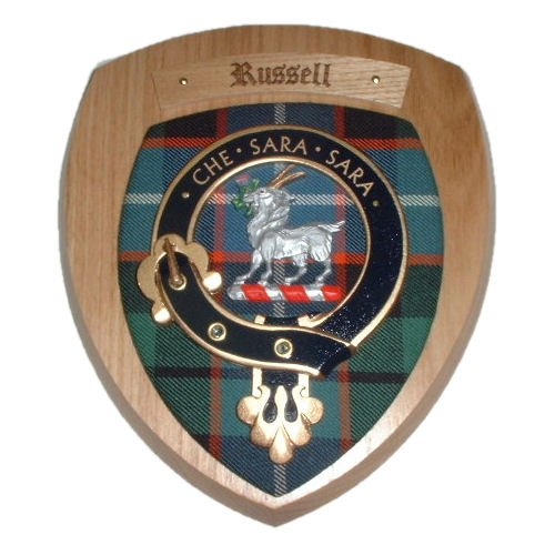 Image 2 of Russell Clan Crest Tartan 7 x 8 Woodcarver Wooden Wall Plaque 