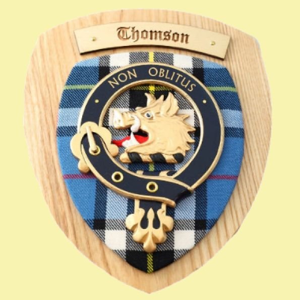 Image 0 of Thomson Clan Crest Tartan 7 x 8 Woodcarver Wooden Wall Plaque 