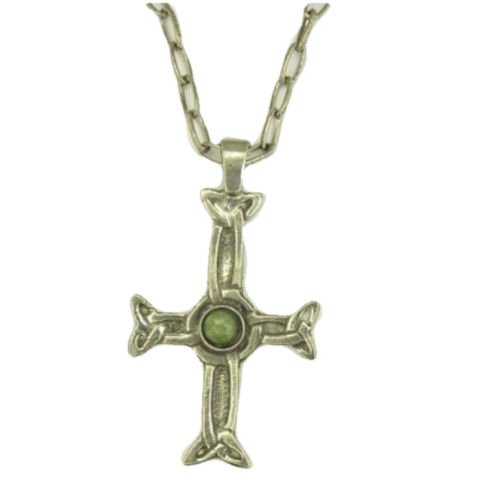 Image 1 of Iona Celtic Cross Connemara Stone Antiqued Pewter Pendant