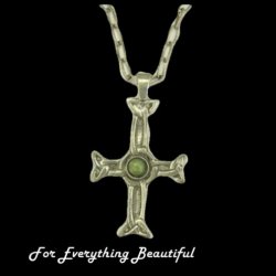 Iona Celtic Cross Connemara Stone Antiqued Pewter Pendant