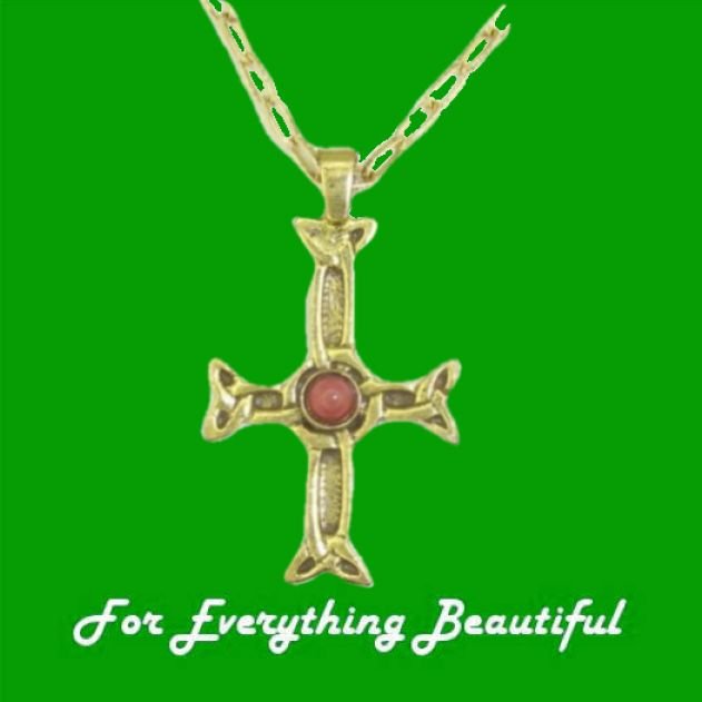 Image 0 of Iona Celtic Cross Cornelian Stone Antiqued Gold Plated Pendant