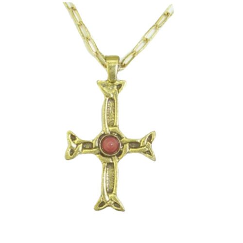 Image 1 of Iona Celtic Cross Cornelian Stone Antiqued Gold Plated Pendant