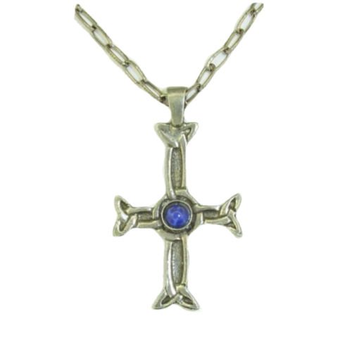 Image 1 of Iona Celtic Cross Lapis Lazuli Stone Antiqued Pewter Pendant