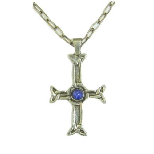 Image 1 of Iona Celtic Cross Lapis Lazuli Stone Antiqued Pewter Pendant