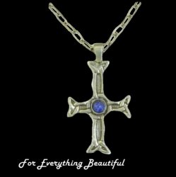 Iona Celtic Cross Lapis Lazuli Stone Antiqued Pewter Pendant