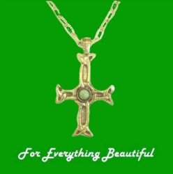 Iona Celtic Cross Connemara Stone Antiqued Gold Plated Pendant