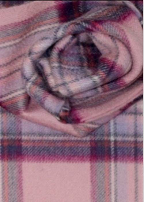 Image 3 of Stewart Pink Tartan Cashmere Fringed Scarf